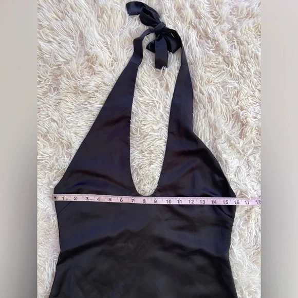 Jason Wu Satin Deep U Neck Halter Midi Dress back slit zip black size M - Picture 8 of 11